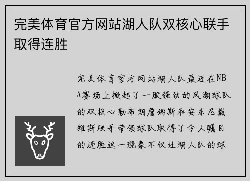 完美体育官方网站湖人队双核心联手取得连胜