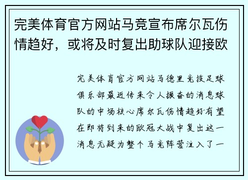 完美体育官方网站马竞宣布席尔瓦伤情趋好，或将及时复出助球队迎接欧冠大战 - 副本