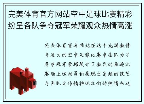 完美体育官方网站空中足球比赛精彩纷呈各队争夺冠军荣耀观众热情高涨
